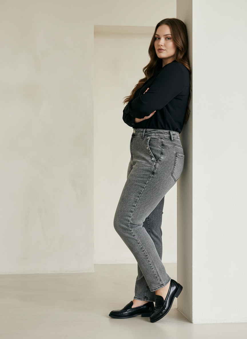 Еластични сиви дънки модерна визия Plus size