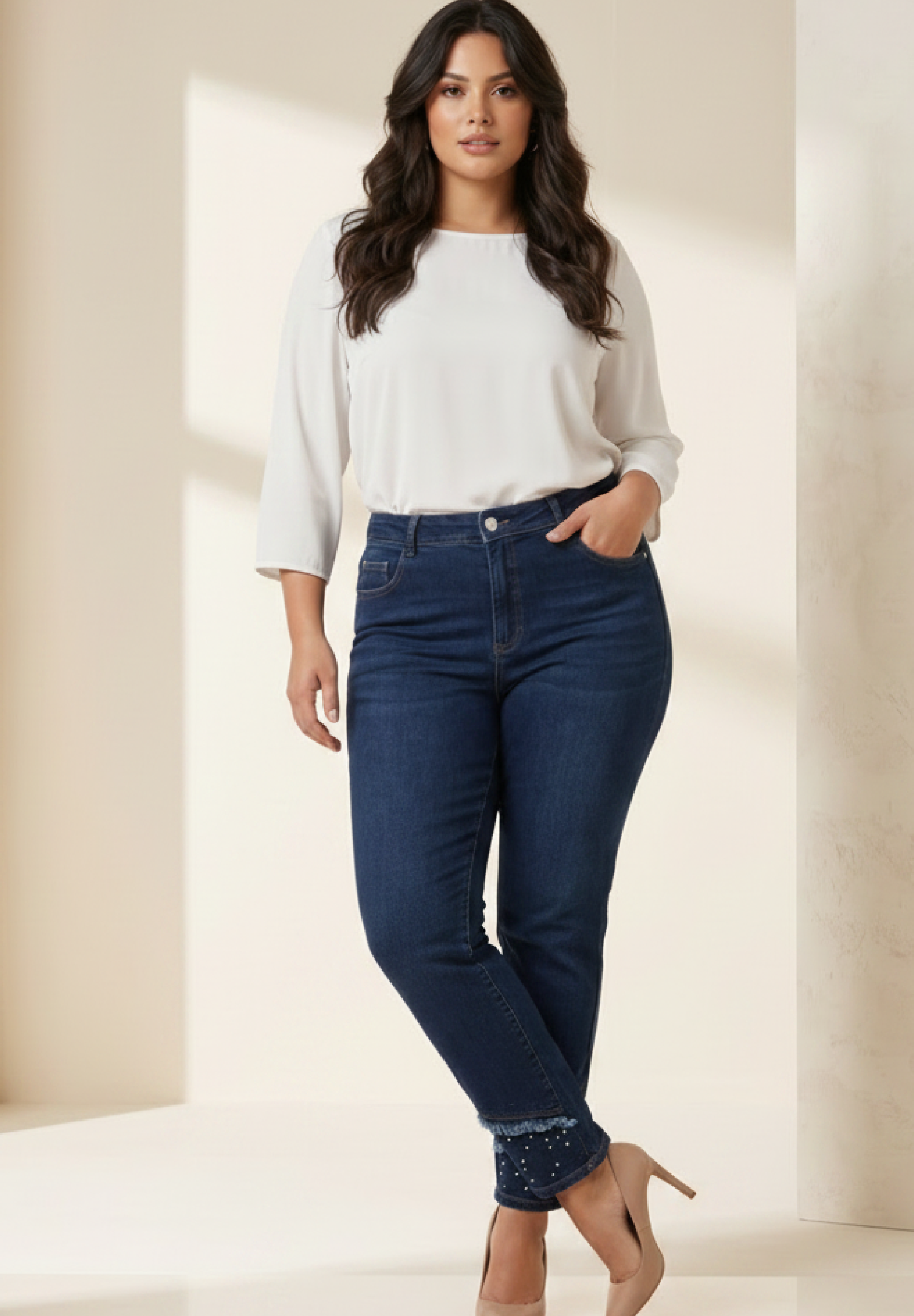 Еластични дънки в модерна визия Plus size