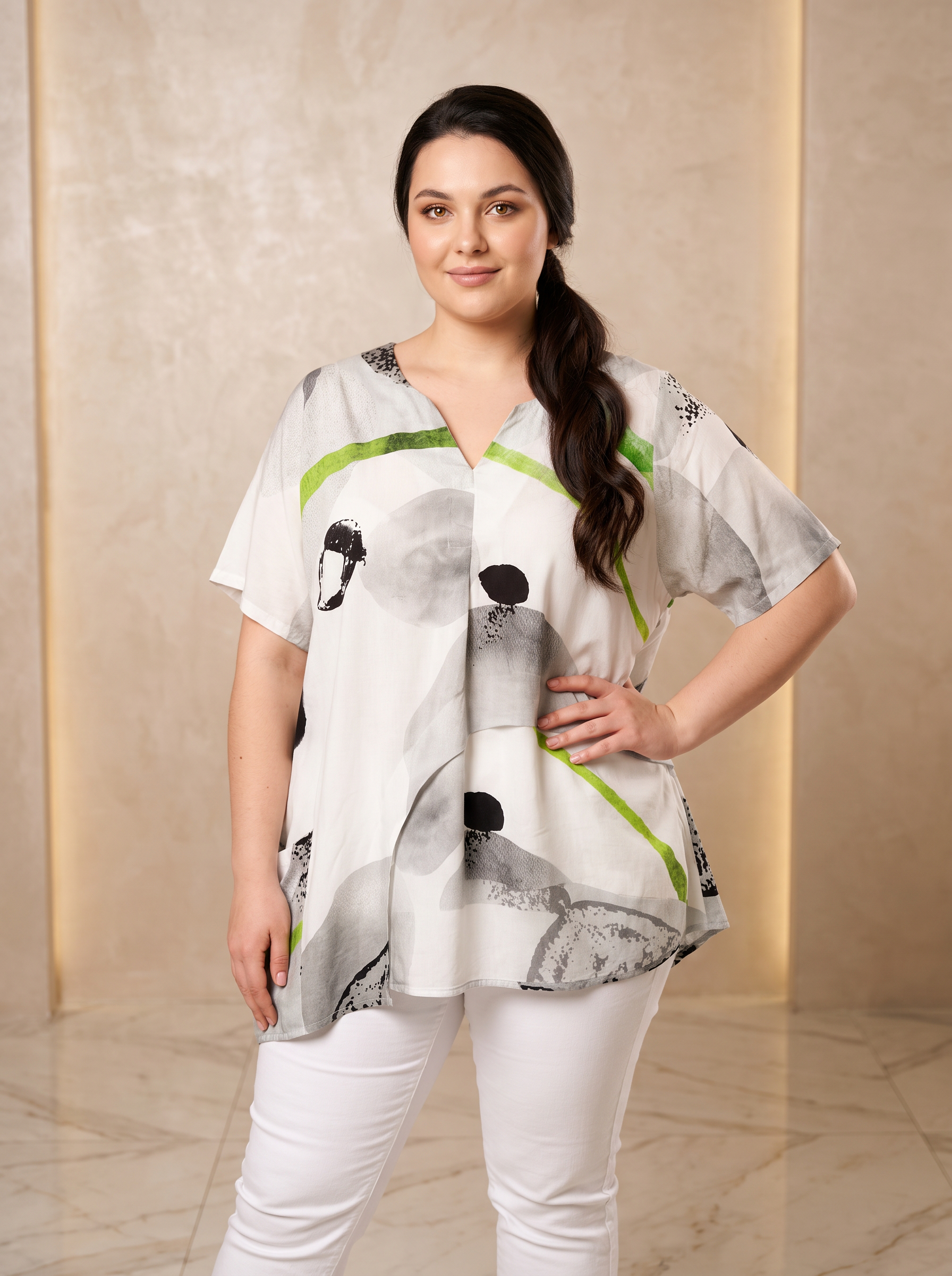 Модерна лятна туника в зелени нюанси Plus size