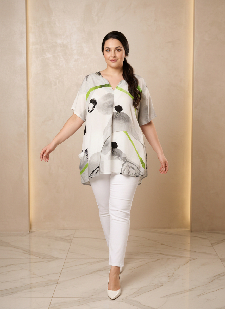 Модерна лятна туника в зелени нюанси Plus size