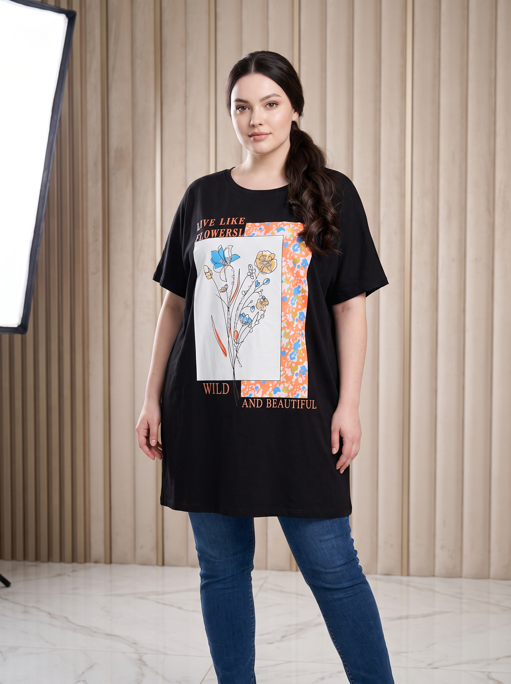 Модерна туника с щампа PLUS SIZE модел