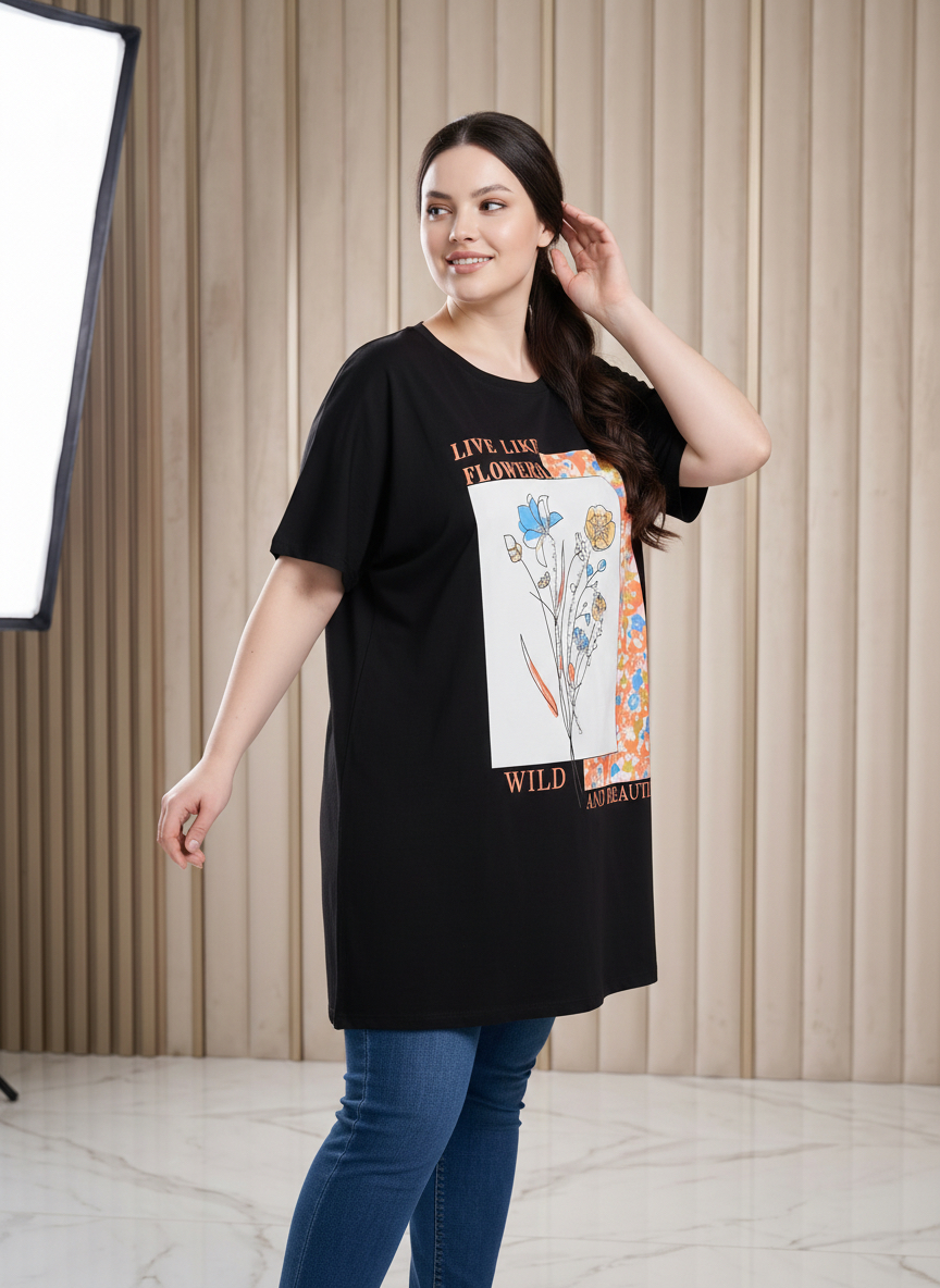 Модерна туника с щампа PLUS SIZE модел
