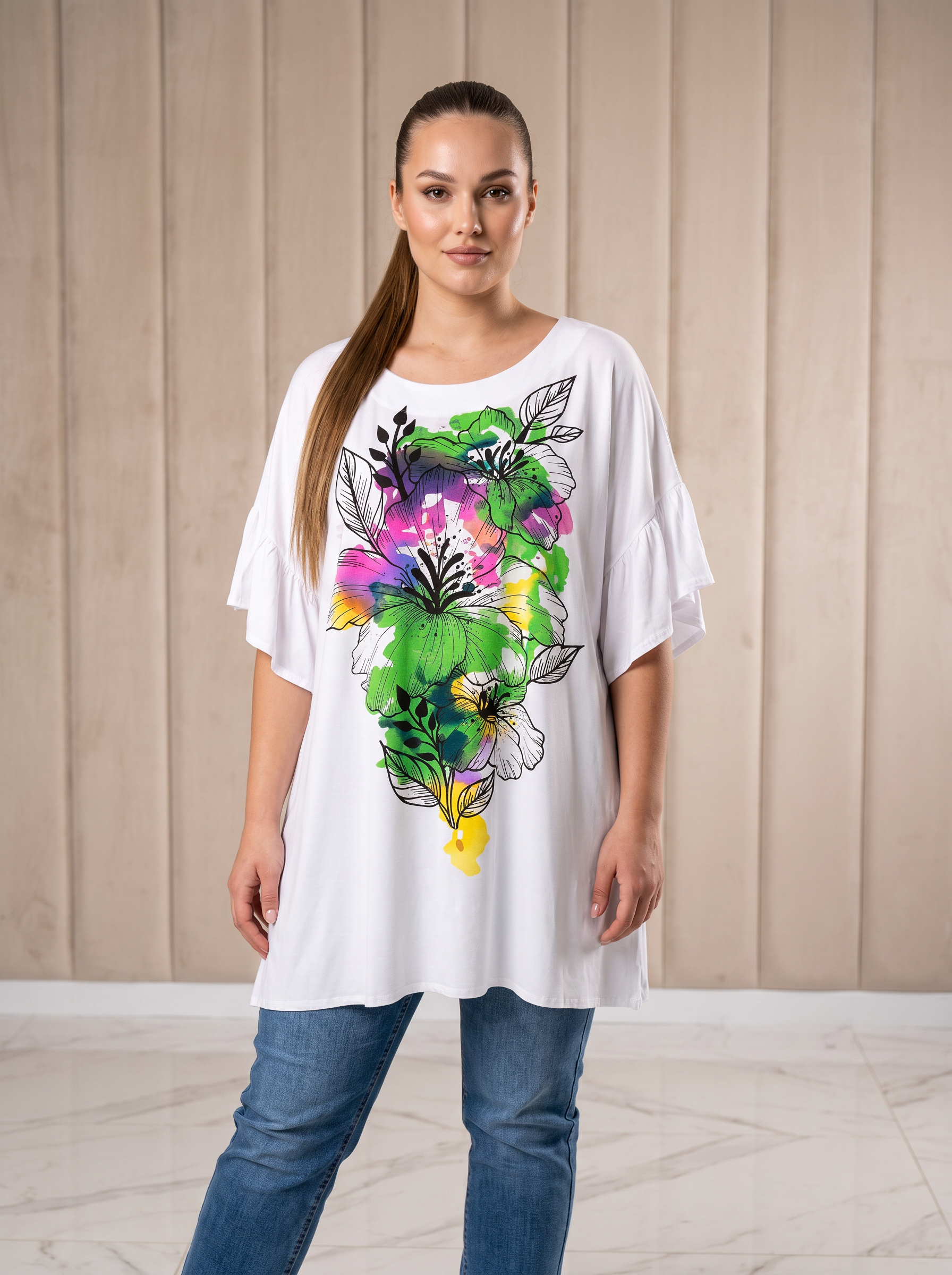 Лятна дамска туника с флорален акцент PLUS SIZE 