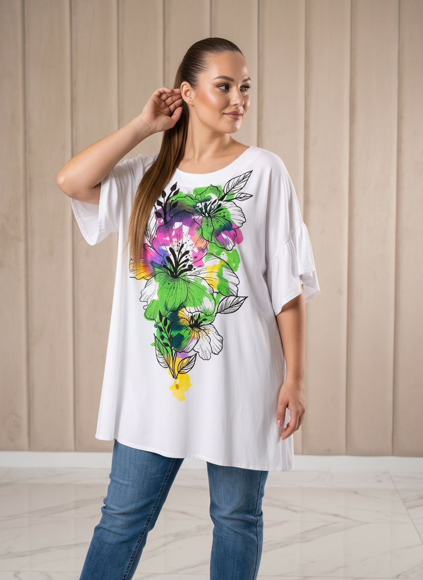 Лятна дамска туника с флорален акцент PLUS SIZE 