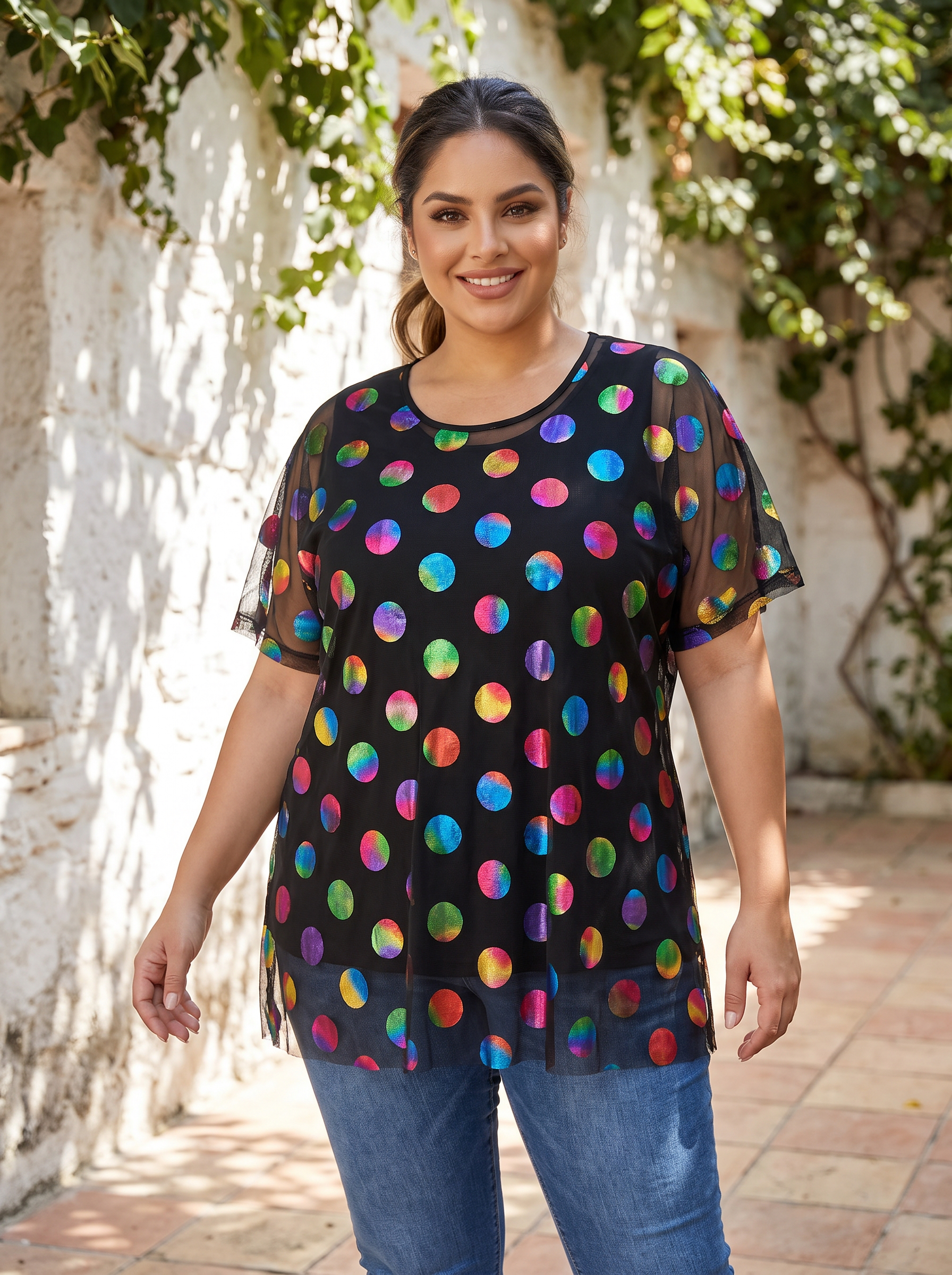 Макси туника с цветни точки и тюл – Plus Size