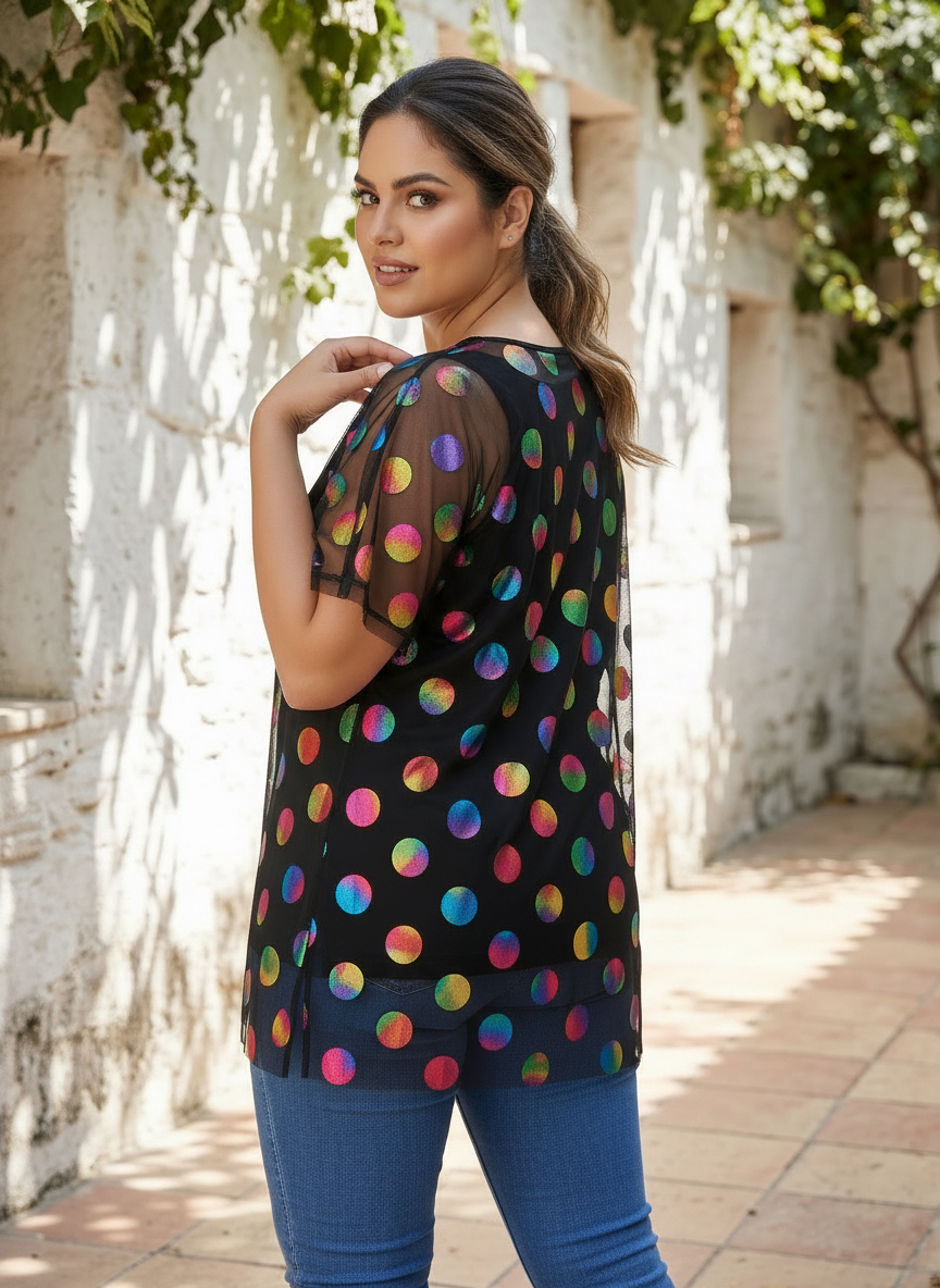 Макси туника с цветни точки и тюл – Plus Size