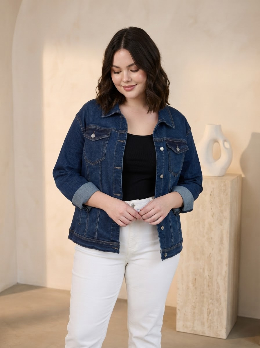 Дънково PLUS SIZE яке тъмен деним
