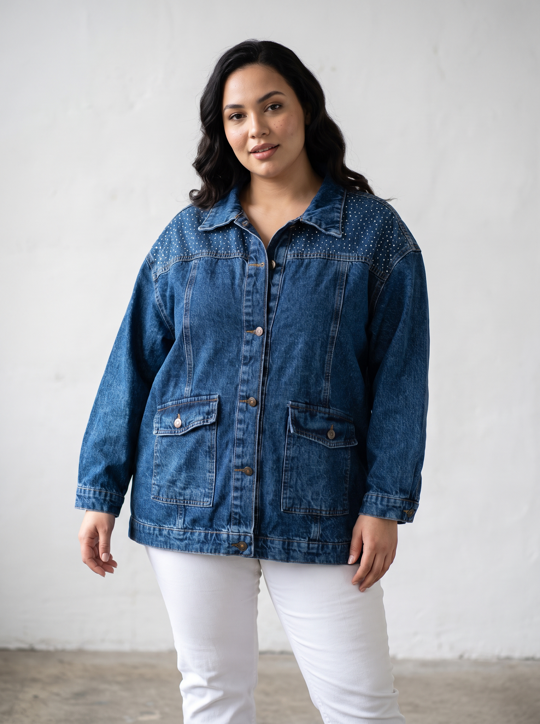 Дънково PLUS SIZE яке тъмен деним и блясък
