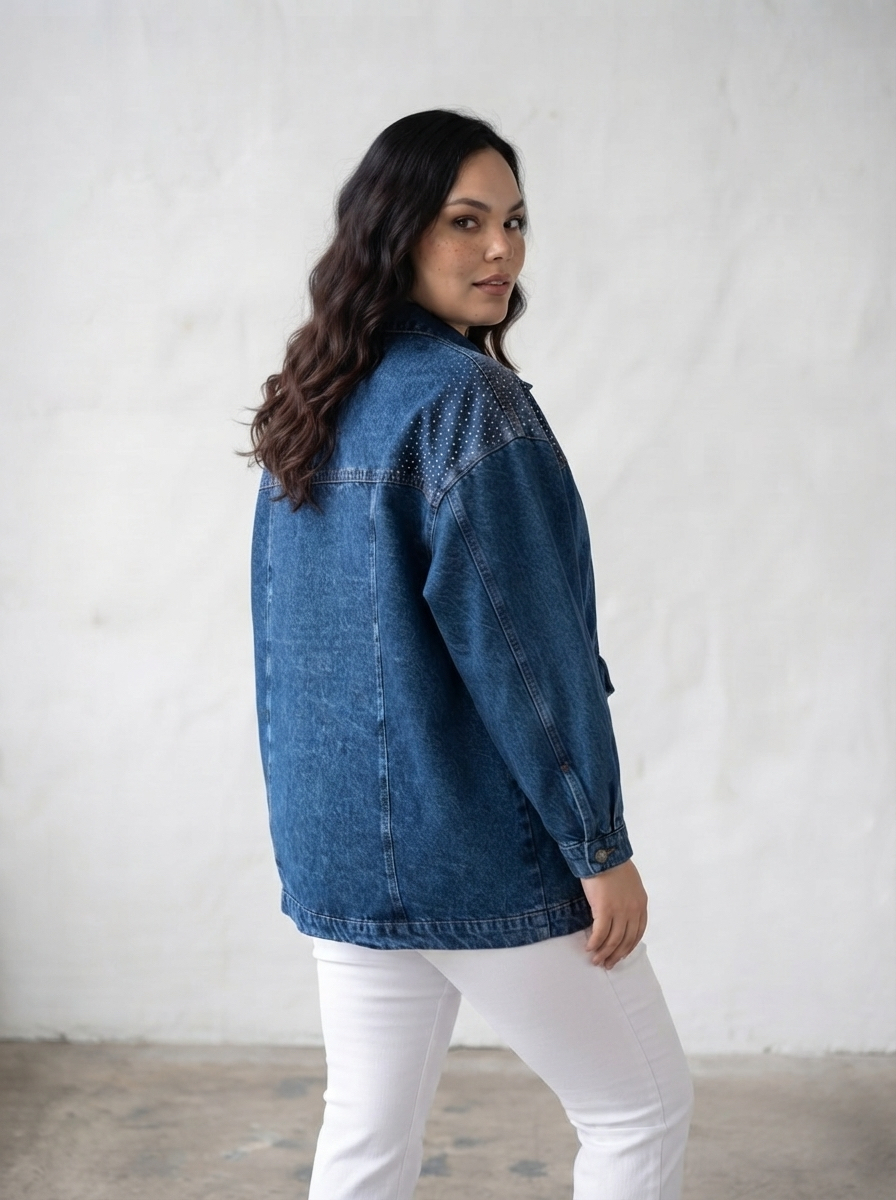 Дънково PLUS SIZE яке тъмен деним и блясък