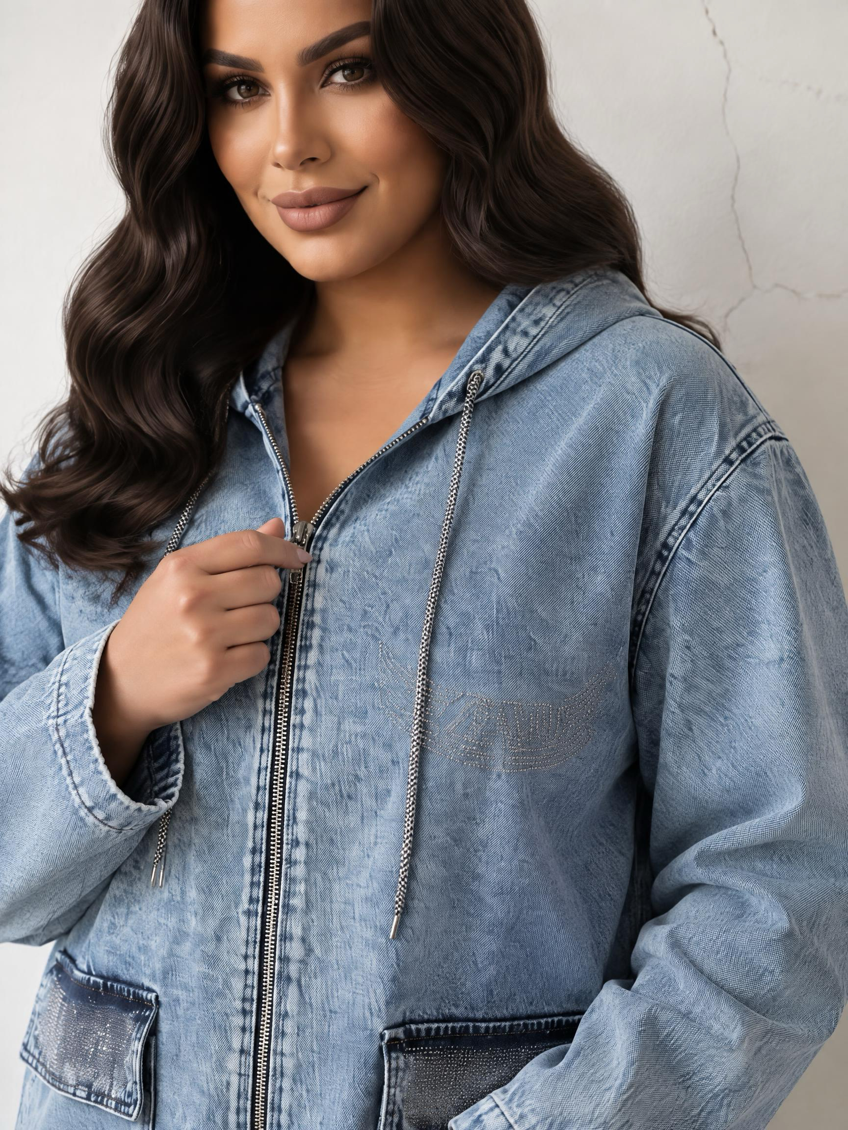 Светъл деним дънково яке PLUS SIZE модел с джобове 