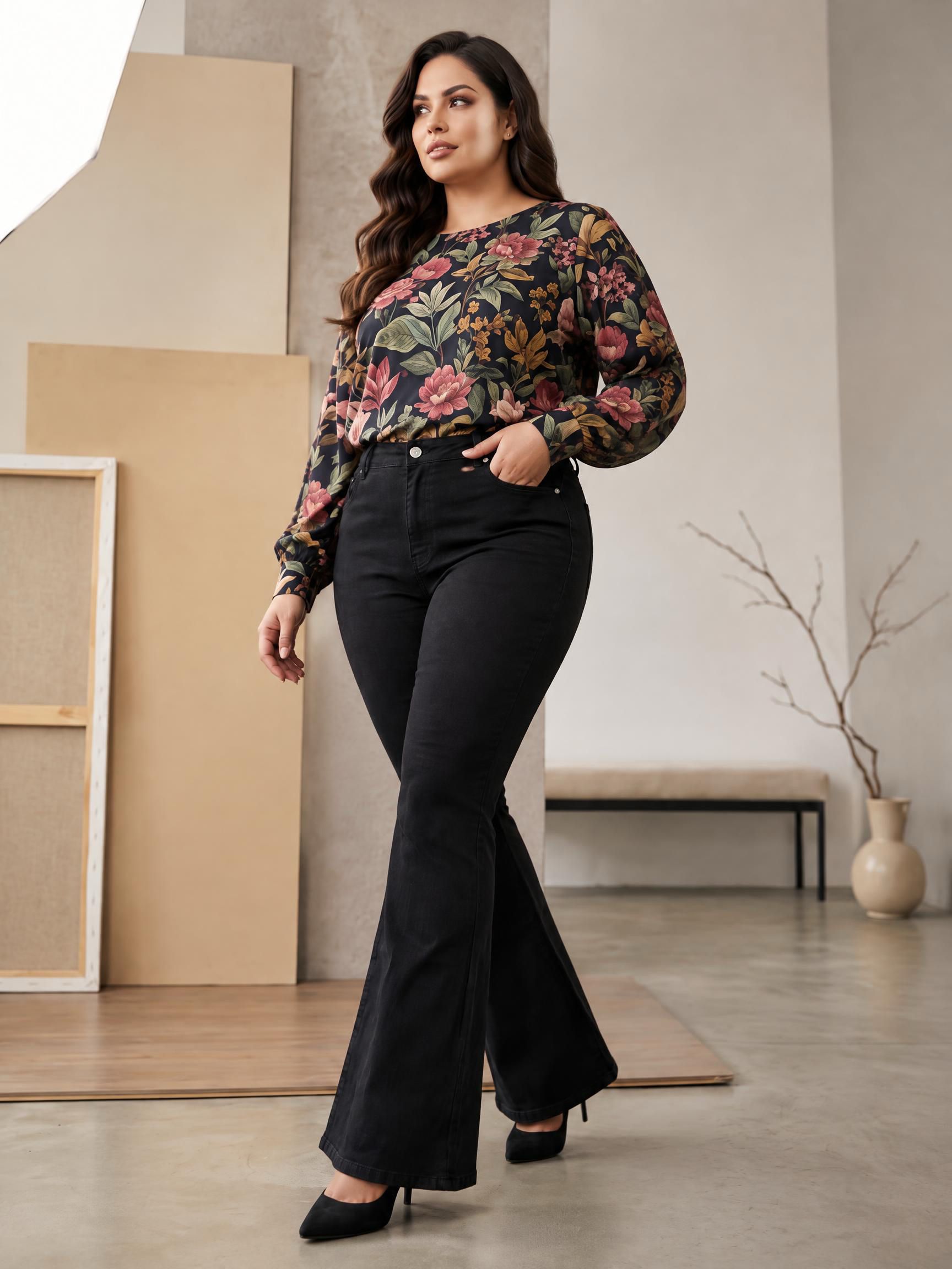 Черни еластични дънки модерна визия PLUS SIZE