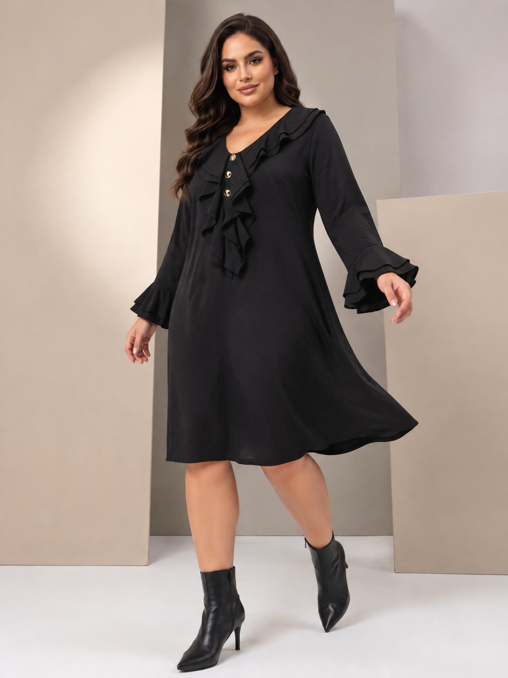 Официална рокля с красиви къдри PLUS SIZE модел 