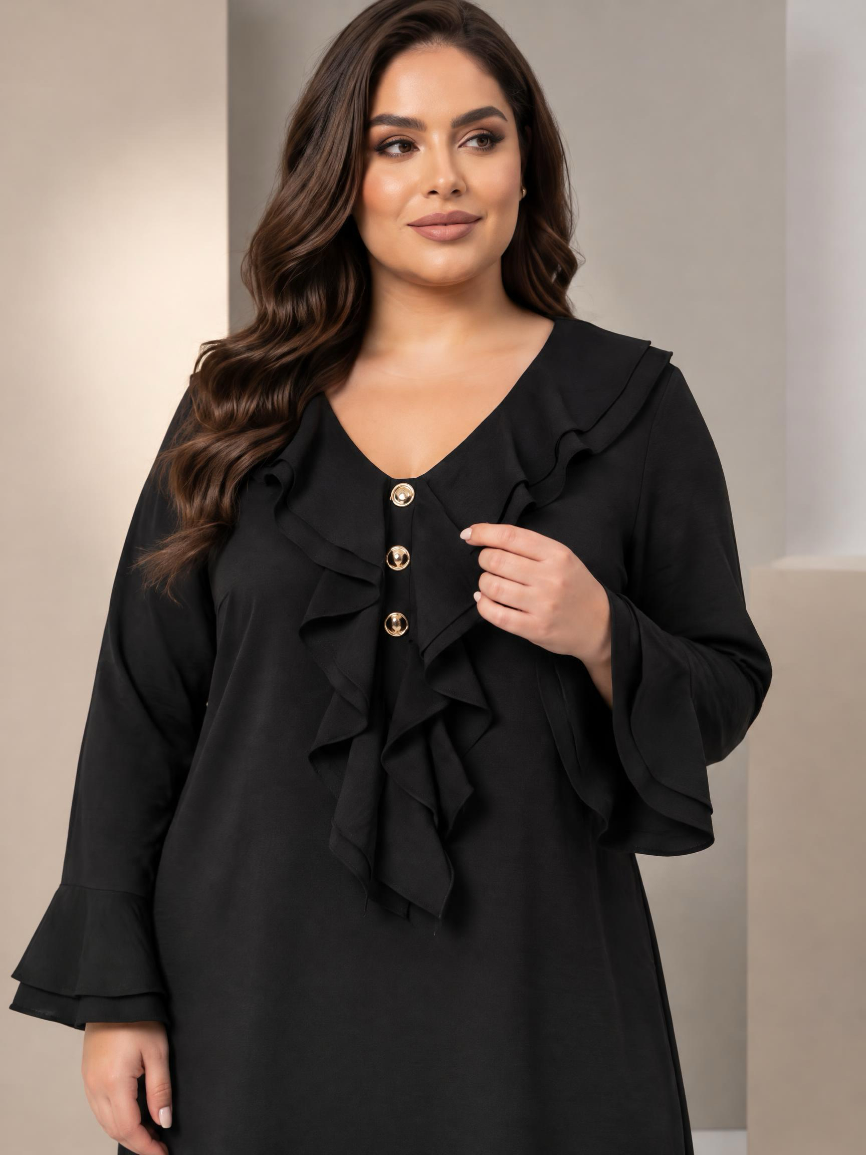Официална рокля с красиви къдри PLUS SIZE модел 