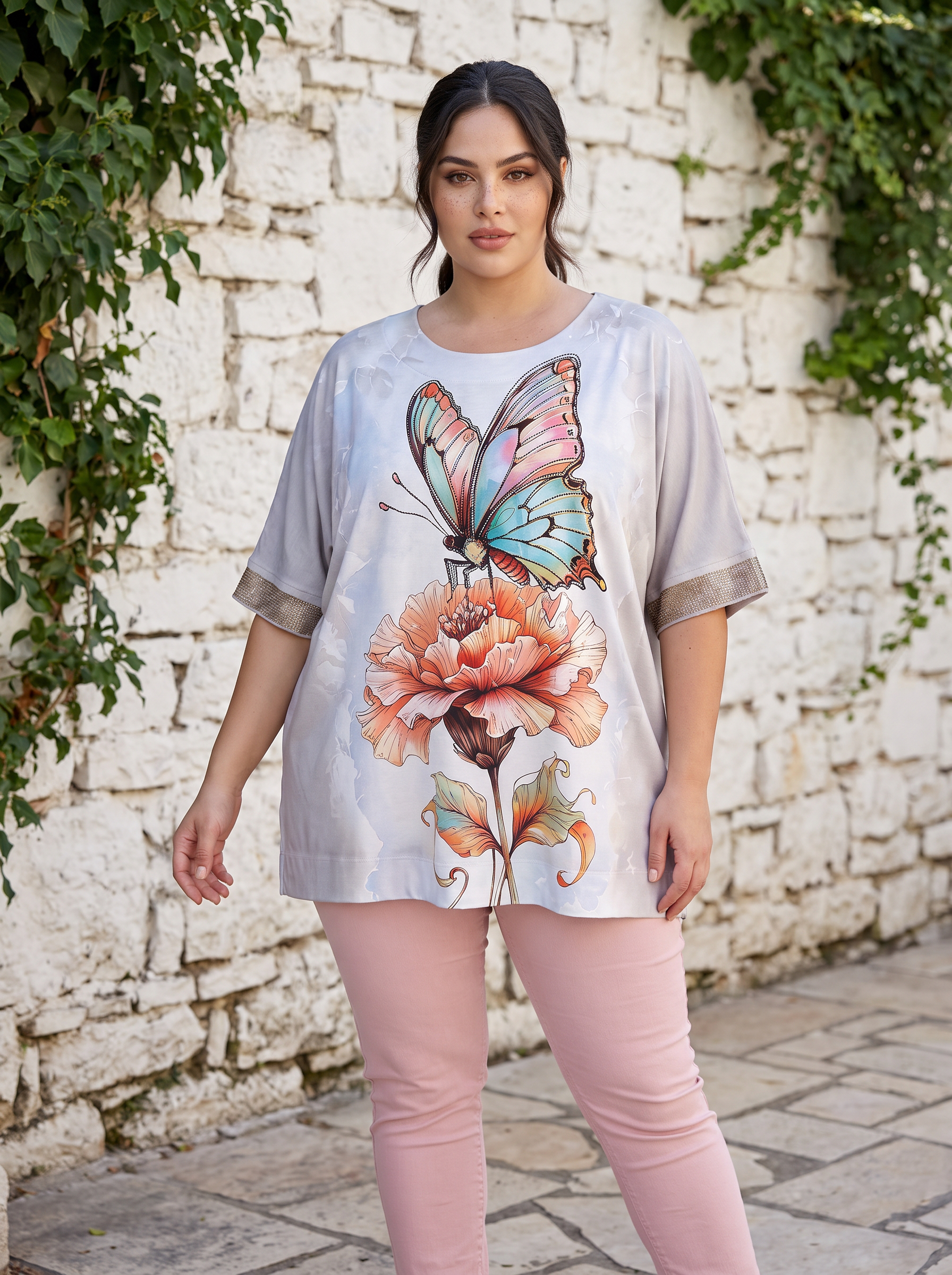 Блуза с модерен принт и блясък – Plus Size
