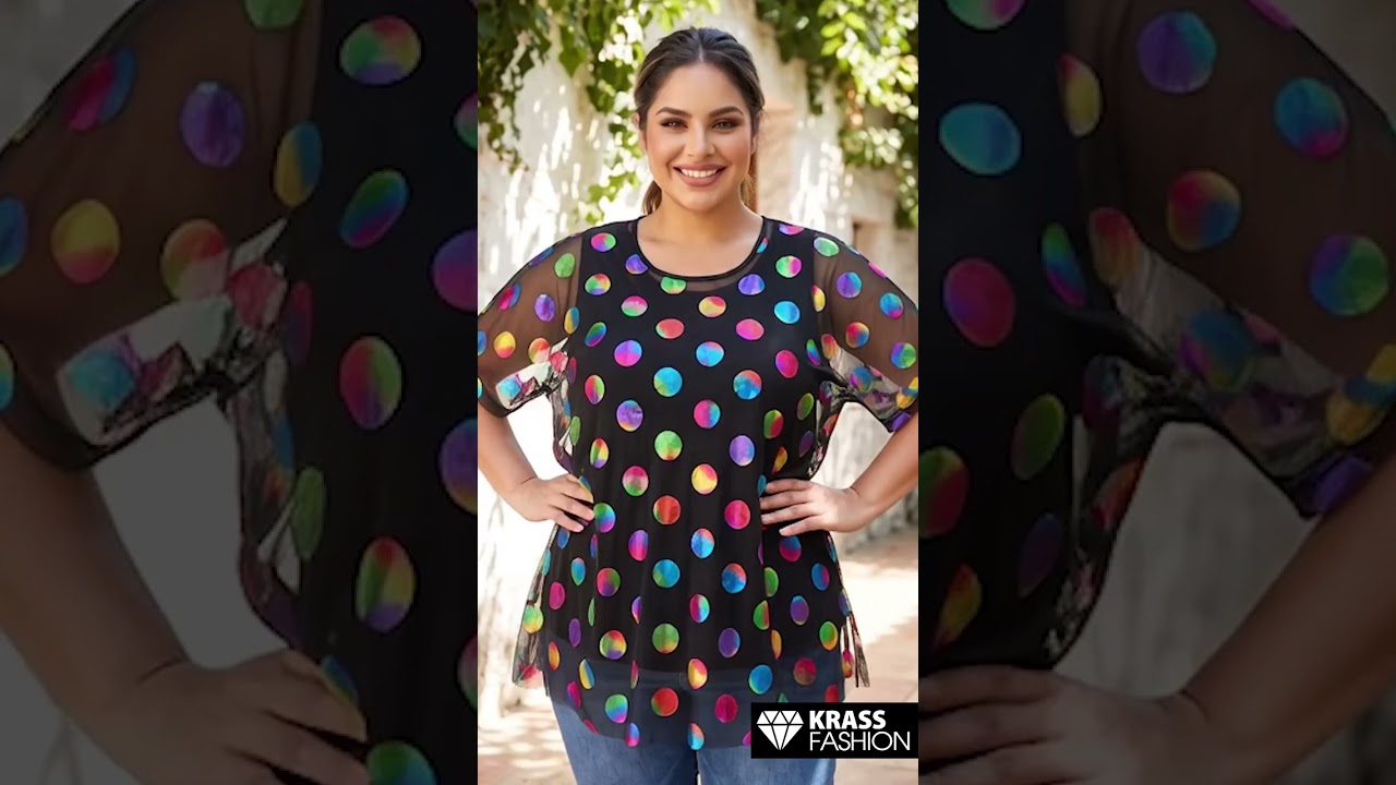 Макси туника с цветни точки и тюл – Plus Size