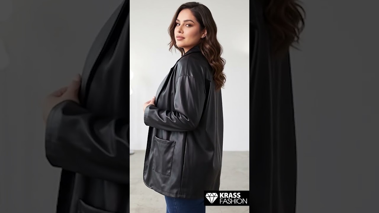 Кожено черно сако без закопчаване Plus Size