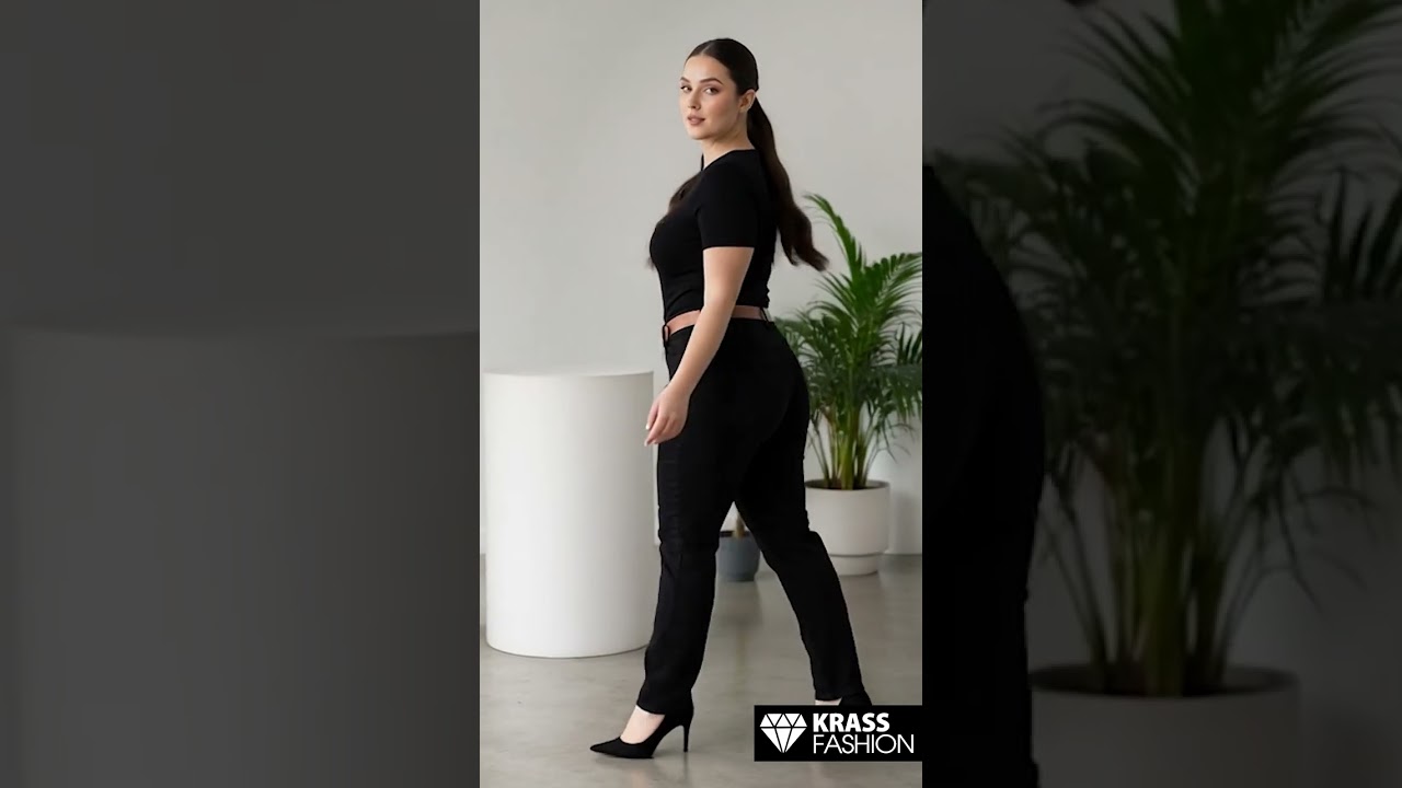 Елегантен модел дънки в черно PLUS SIZE с колан 