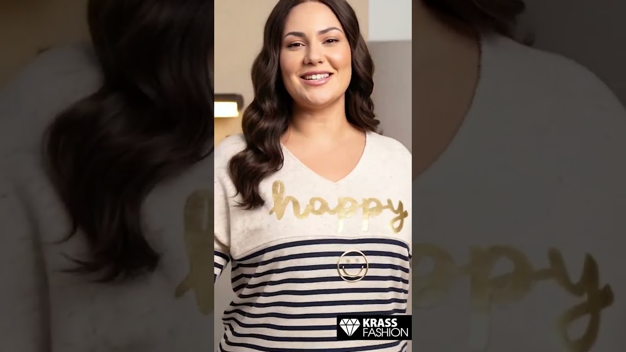 Дамска блуза цвят екрю с контрастно райе PLUS SIZE
