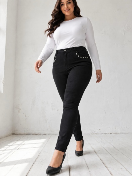 Еластични макси дънки модерна визия Plus size с красив детайл 
