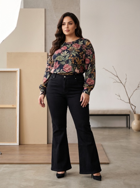 Черни еластични дънки модерна визия PLUS SIZE