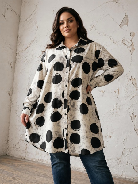 Plus size eлегантна риза екрю на точки